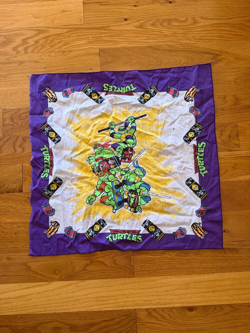 Vintage Teenage Mutant Ninja Turtles Bandana Handkerchief Purple Cotton Scarf